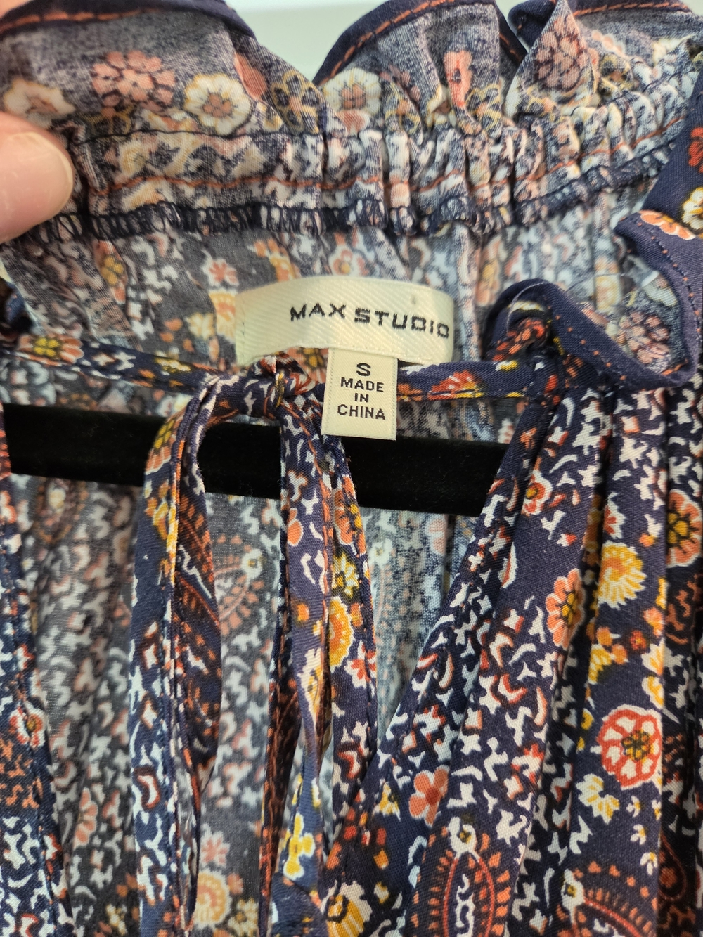 Max Studio Small Navy Paisley Floral Tiered Boho Maxi Dress - Picture 4 of 8